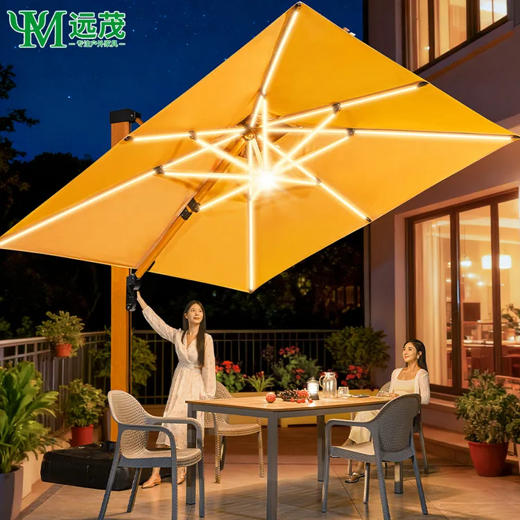 【远茂品牌】高端户外遮阳伞庭院伞带灯太阳能室外露台花园罗马大伞