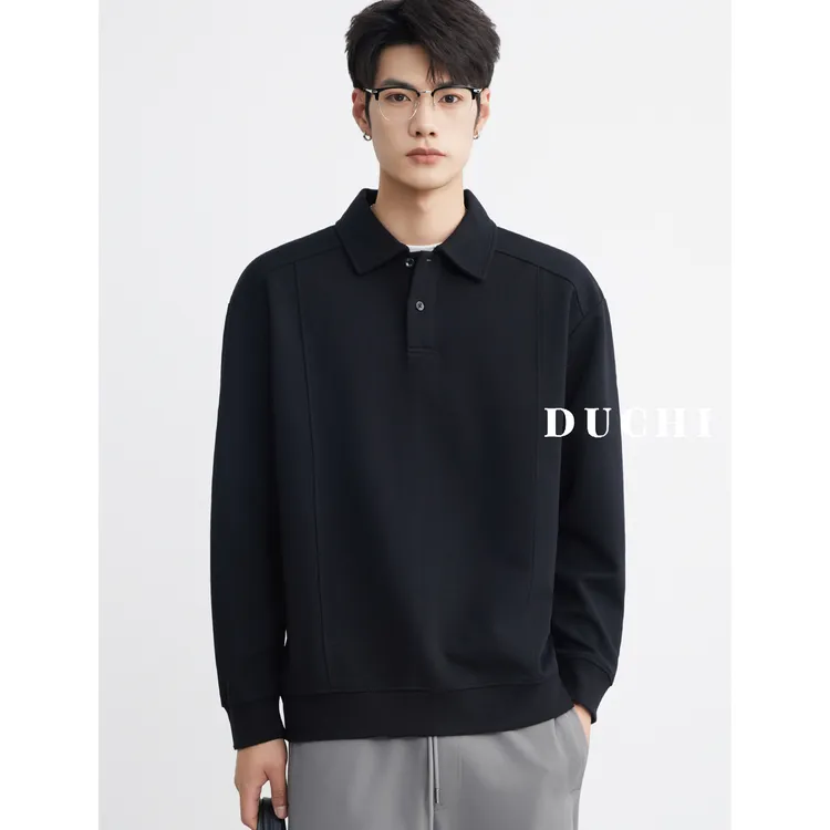 【双纱磨毛棱】美式复古重磅polo领卫衣男秋冬季2025新款休闲衣服