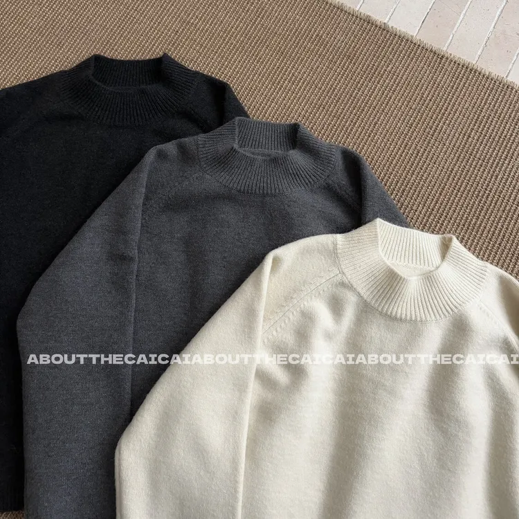 CAICAI冬季重磅中领纯色套头毛衣女韩系慵懒感内搭叠穿针织衫2670