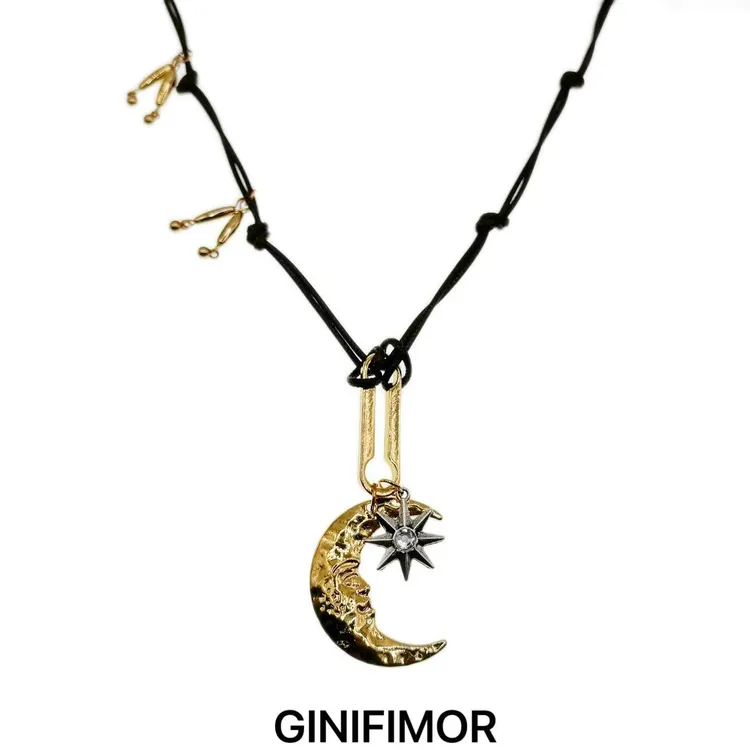 GINIFIMOR 非金属皮质项链 a702 星星月亮吊坠项链叠戴可抽拉长款
