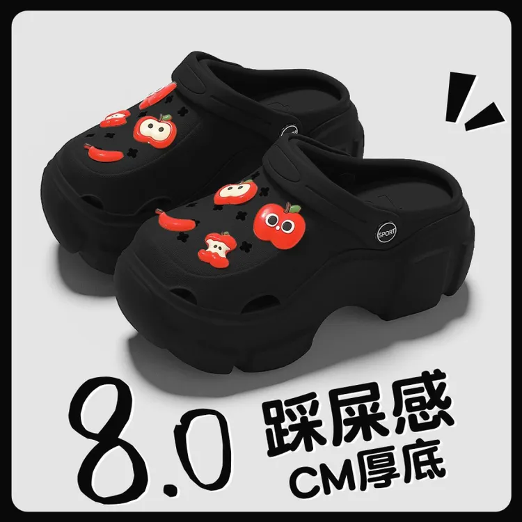 厚底洞洞鞋女款外穿秋季2025新款海边沙滩防滑增高松糕底包头拖鞋