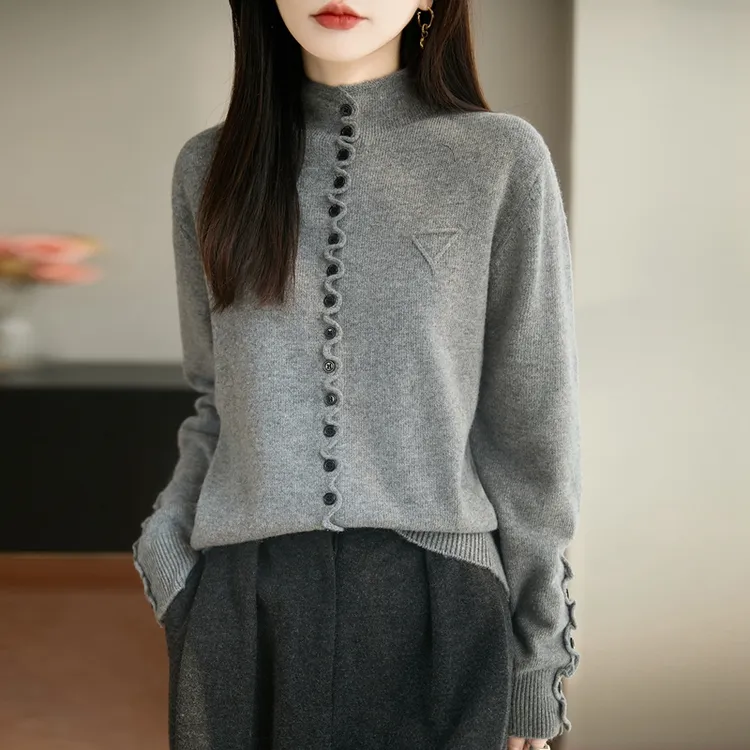 品牌时尚女装秋冬半高领纯色精纺针织衫开衫洋气毛衣内搭打底衫