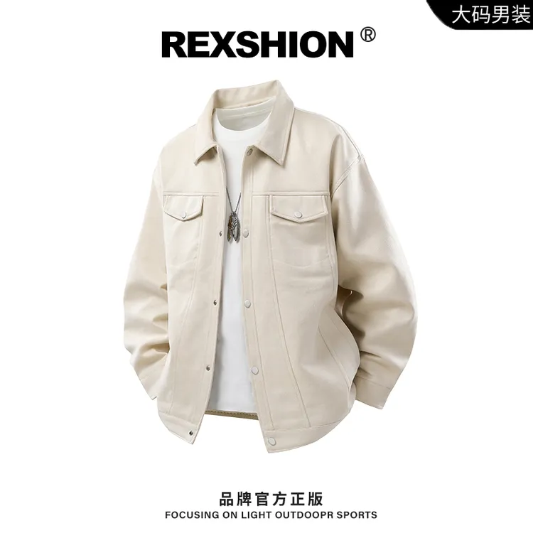 REXSHION秋季新款男士翻领工装夹克男日系复古潮流时尚宽松外套男