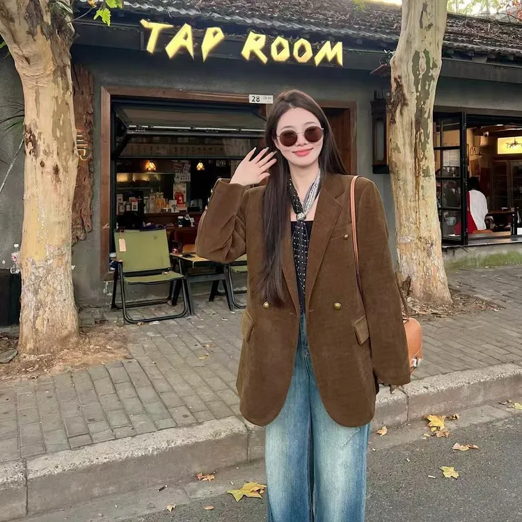 高级设计感夹棉西装外套女2025秋冬新款韩版宽松显瘦加