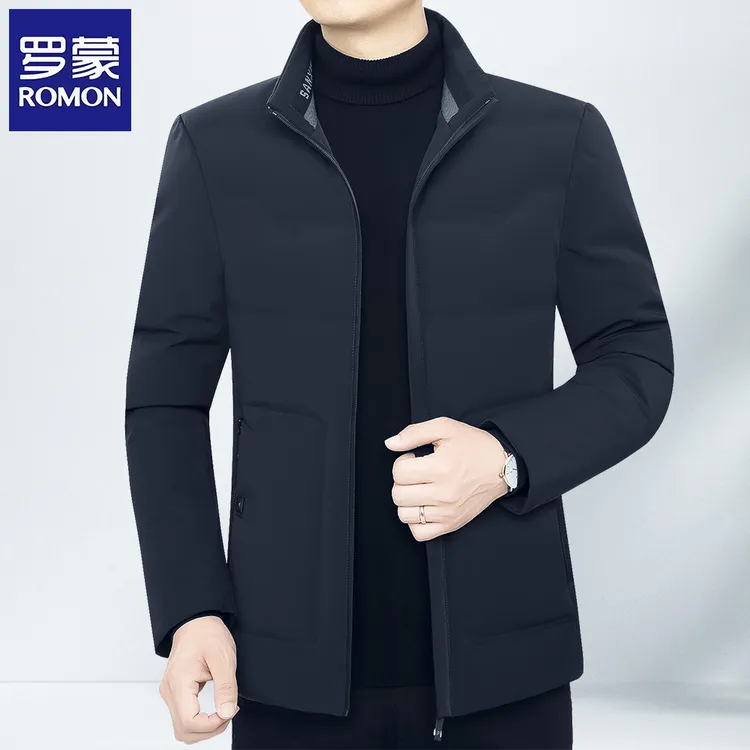 罗蒙羽绒服2025冬季新款立领修身男士高档短款上衣中年保暖外套
