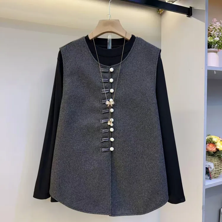 新中式秋冬新款宽松显瘦无袖马甲女大码