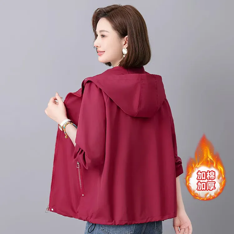 2025春秋款加棉加厚女装韩版女士连帽宽松百搭通勤休闲夹克短外套