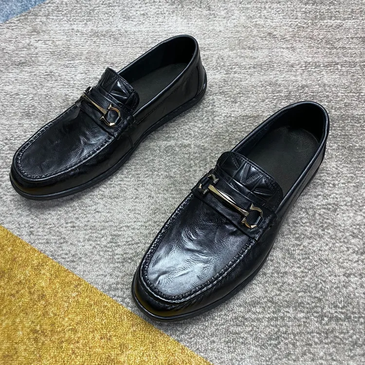 真皮豆豆鞋男士头层牛皮一脚蹬豆豆鞋手抓纹时尚真皮豆豆鞋男款