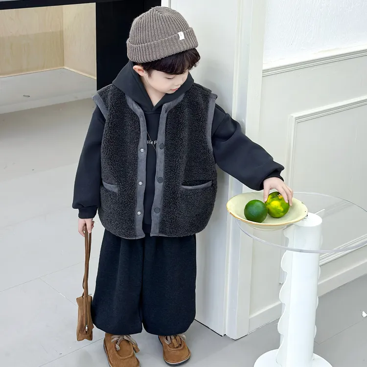 男童加绒套装秋冬装2025新款痞帅男宝冬季卫衣加厚儿童马甲三件套