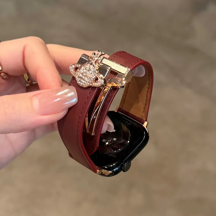 高级感土星磁吸扣真皮苹果手表表带适用AppleWatch11iwatch10S9SE