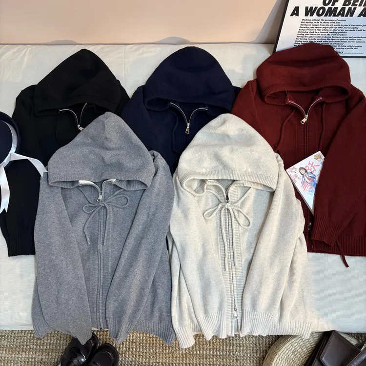 小梨月番jk制服学院风百搭灰色针织帽衫卫衣外套拉链宽松开衫秋冬