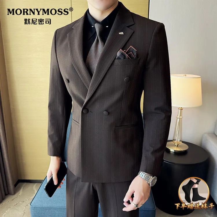双排扣西服套装男商务修身新郎结婚礼服时尚职业正装英伦风西装
