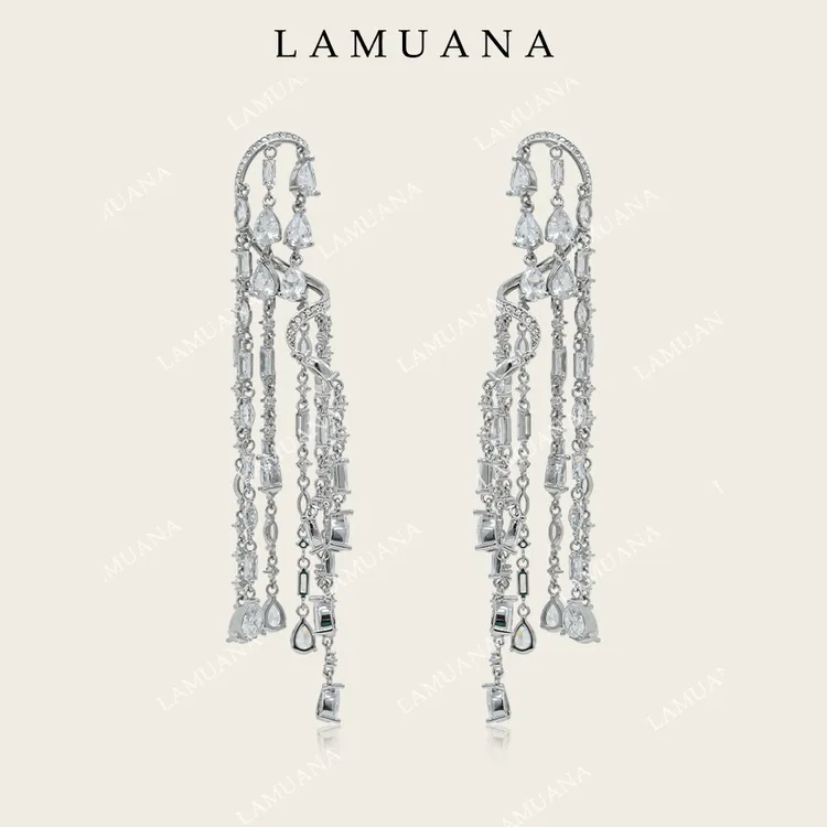 合金耳饰 LAMUANA旋转吊灯流苏耳钉小众设计感夸张款耳环78126