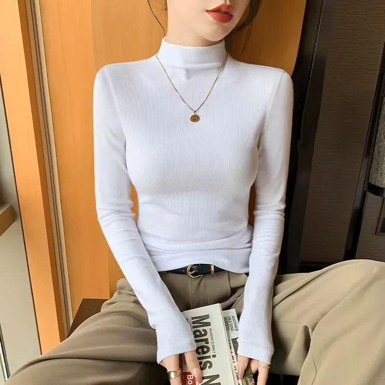 （秋衣）纯色长袖女款长袖中领半高领打底衫秋冬紧身内搭显瘦百搭