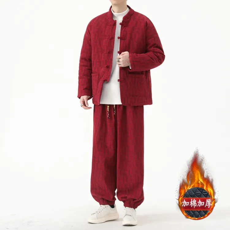 新中式棉衣套装男冬季加厚保暖休闲宽松大码盘扣中国风唐装两件套