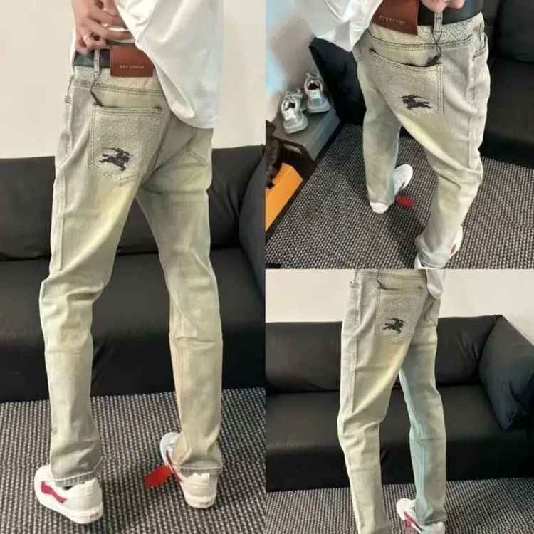 夏季新款高街复古水洗浅蓝色弹力修身小脚直筒做旧百搭休闲牛仔裤