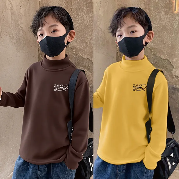 儿童打底衫半高领男童内搭秋冬款男孩体恤宝宝t恤德绒保暖上衣