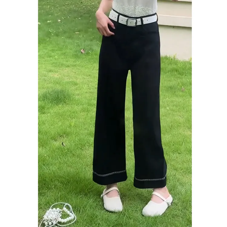 九分高腰莱赛尔天丝窄版牛仔阔腿裤女2025夏季薄款宽松显瘦直筒裤