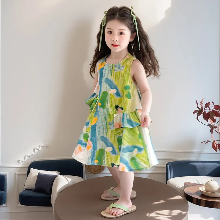 女童背心裙夏季2025新款洋气女孩无袖公主裙子儿童韩版棉布连衣裙