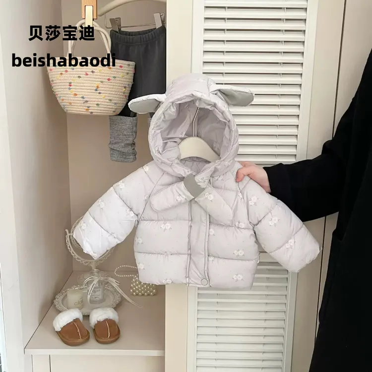 婴儿冬季夹棉外套加绒打底裤套装小月龄外出保暖连帽棉衣两件套冬