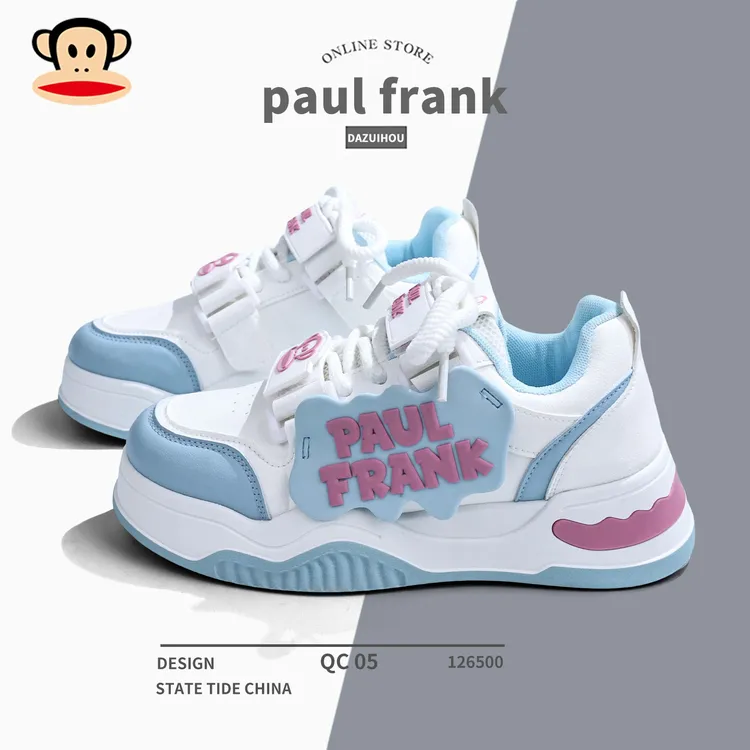 大嘴猴秋季新款厚底百搭潮流女鞋蓝粉色可爱校园风圆头轻便面包鞋