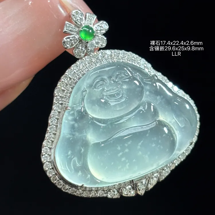 《缅甸翡翠珠宝严选》冰晴底雪花棉佛公玉石吊坠（下单咨询客服）LLR