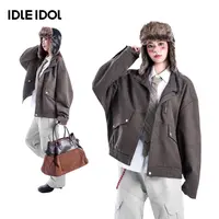 IDLE IDOL飞行员复古水洗纯色夹克秋季新款时尚百搭情侣夹克外套