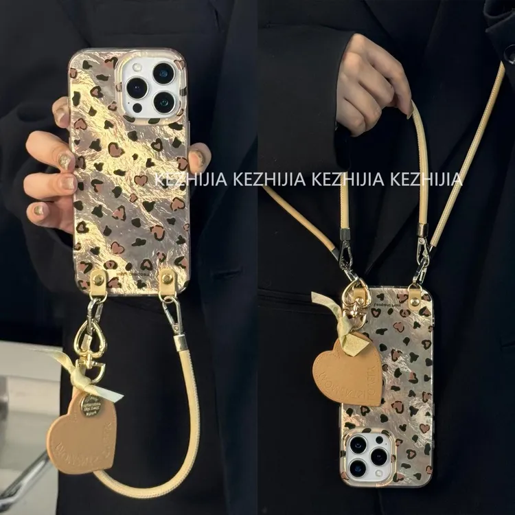 【壳之】高级爱心豹纹香槟色适用苹果17/16/15/14/13Promax手机壳