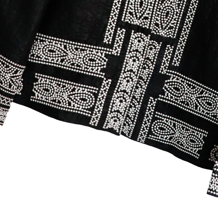 品牌新款桑蚕丝香云纱龟裂纹印花圆领上衣外套529067