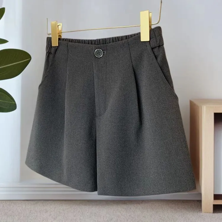 毛呢短裤女秋冬大码胖mm高腰显瘦呢子百搭靴裤外穿打底a字阔腿裤