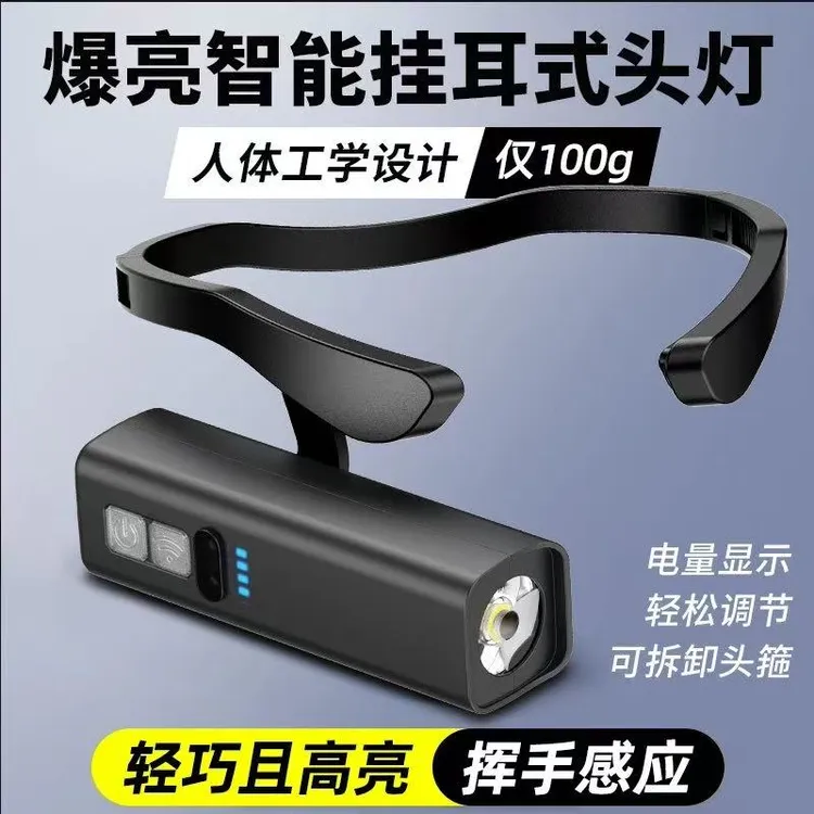 挂耳式头灯强光超亮可充电户外骑行夜跑登山钓鱼专用长续航感应式