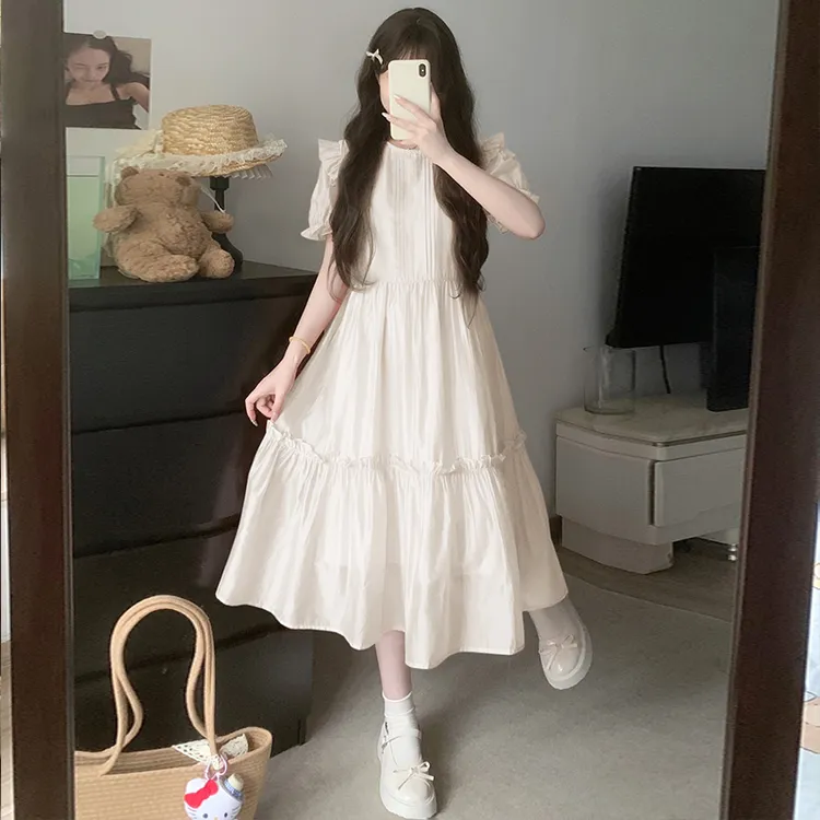 女大童法式甜美连衣裙夏装15岁高中初中生学院风气质收腰过膝长裙