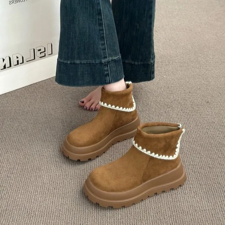 厚底勃肯短靴子女款2025新款秋冬复古美拉德百搭加绒马丁靴高帮鞋