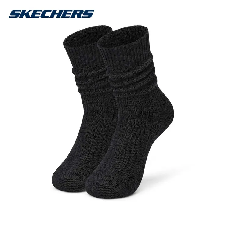 斯凯奇官方男女同款舒适宽松堆堆袜百搭时尚高筒运动袜L324U133