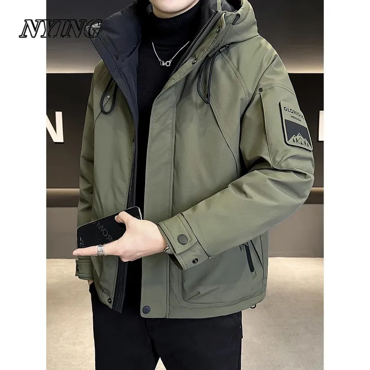 NYING连帽免烫外穿羽绒服男士帅气上衣防风宽松短款韩版2024新款