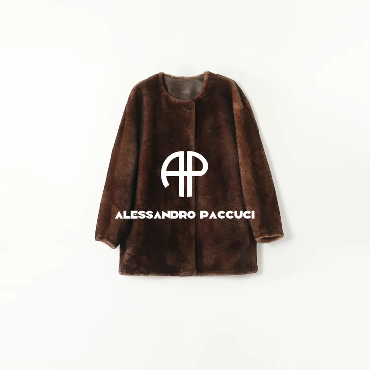 AP洛哥54023CM【限量/黑标】进口羊皮毛一体圆领宽松复古皮草外套