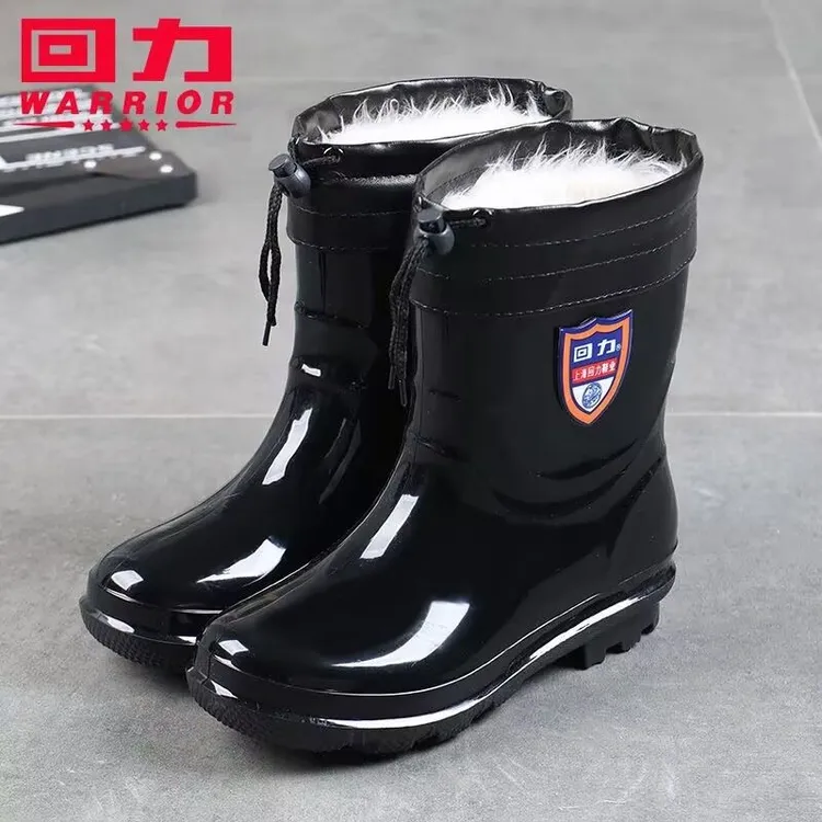 Warrior/回力男士经典雨鞋加绒保暖防水防滑鞋加绒固定绒男款厚底