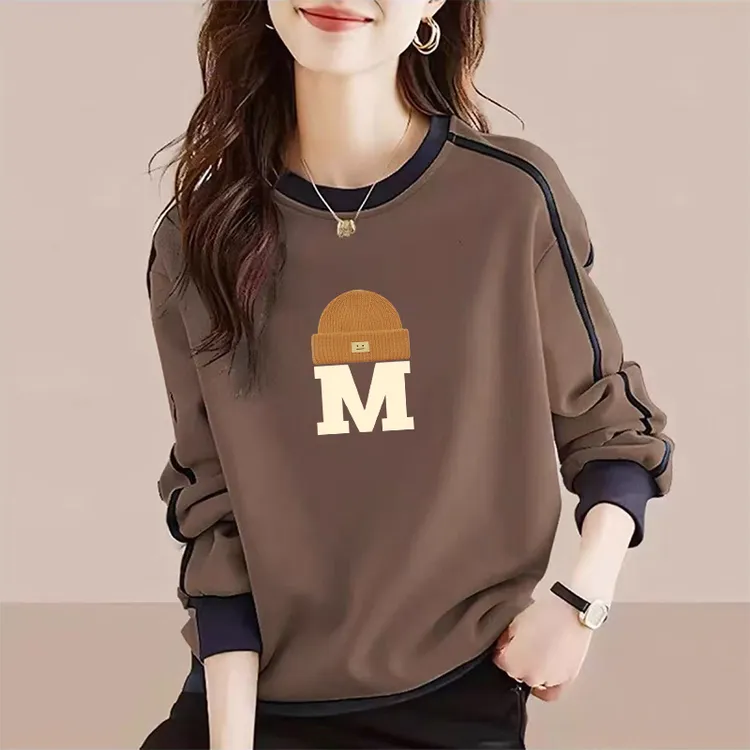 胖mm减龄休闲卫衣女秋冬季韩版宽松大码套头外套休闲圆领加绒上衣