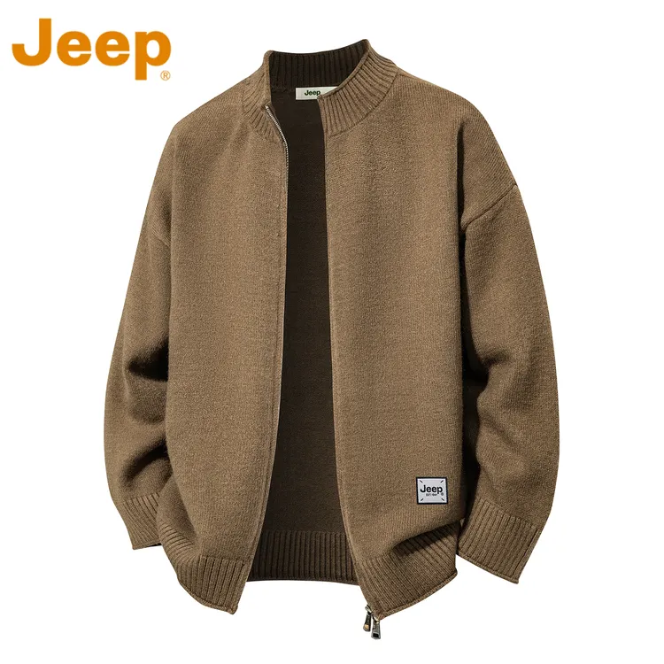 JEEP吉普高品质双拉链开衫毛衣男士秋冬季慵懒针织衫立领毛线外套