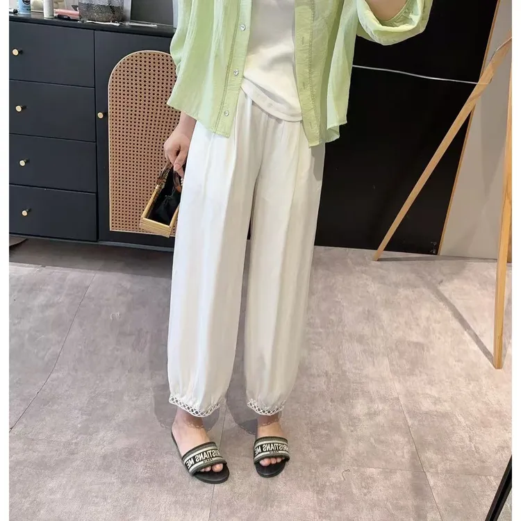 【欧加恋恋】镂空花边灯笼休闲裤宽松显瘦松紧腰纯色九分裤 F25052