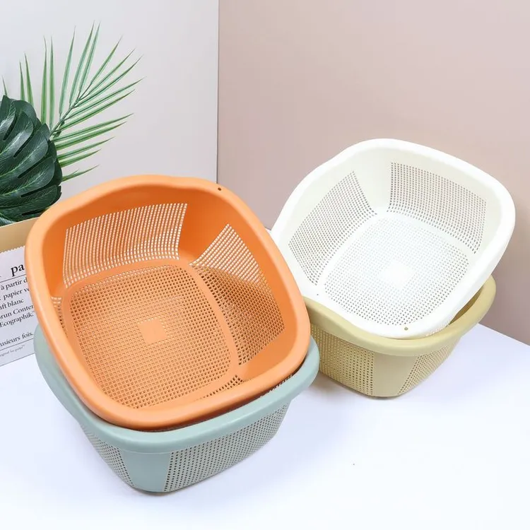 多功能淘米篮子细孔塑料米筛菜蓝家用洗菜篮收纳筐正方形塑料篮子