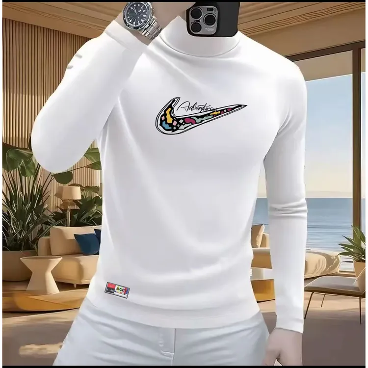 双面德绒打底衫男半高领秋冬季时尚百搭内搭保暖上衣重磅长袖t恤