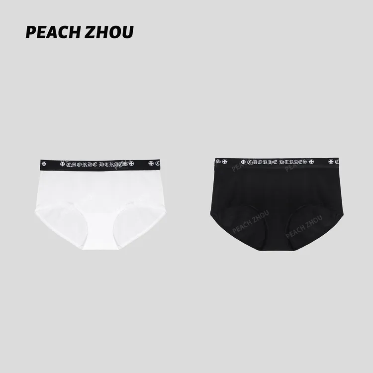 『PEACHZHOU』莫代尔梵文字母提花织带弹力三角裤纯色休闲女士内裤