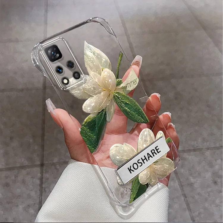 适用于红米note11Pro水晶花无边框支架手机壳