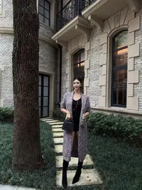 DOUWU【落叶秋风】黑紫蓝三色净版无领大兜针织开衫KS14096