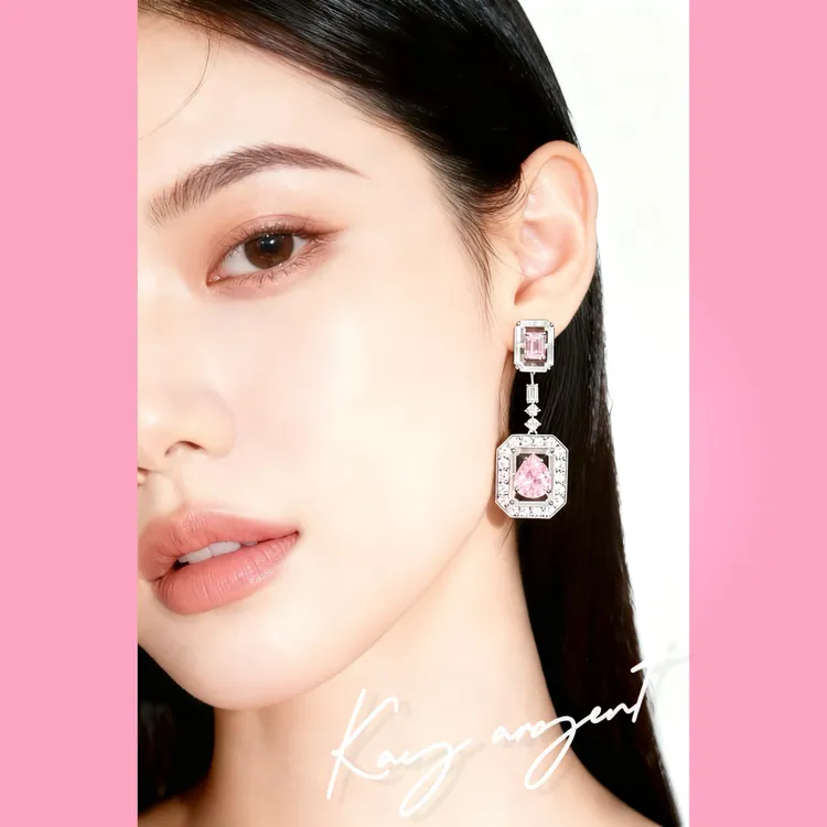 非金属合成锆石耳饰 日韩千金风女耳钉小众饰品简约超闪百搭欧美