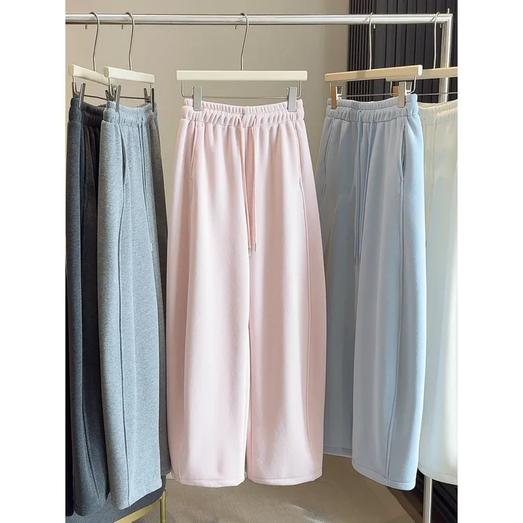 加厚奥粒绒保暖卫裤女式秋冬新款高腰垂感裤加绒糯米弯刀裤