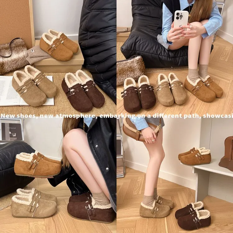 2025秋季新款 时尚休闲鞋圆头鞋头 平底跟底橡胶鞋底单鞋加绒百搭