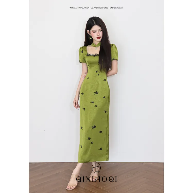 七小七Sicily【燕南飞】新中式国风立领蕾丝设计感长款旗袍连衣裙女