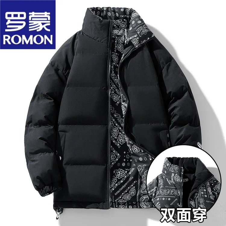 罗蒙男款立领双面穿耐磨棉衣美式立领棉服韩版保暖休闲时尚男士潮